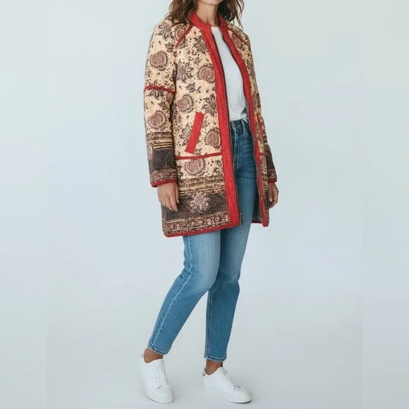 Free People Reversible Quilted Jacket – Boho Floral Print Zip Front - Size S - Picture 11 of 11